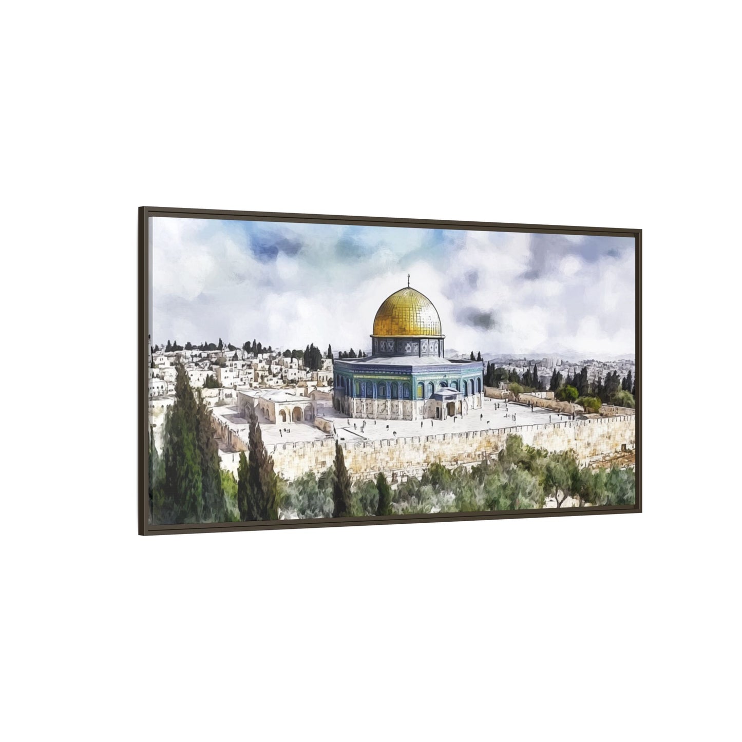 Dome of the Rock – Blue Sky & Olive Trees Framed Canvas