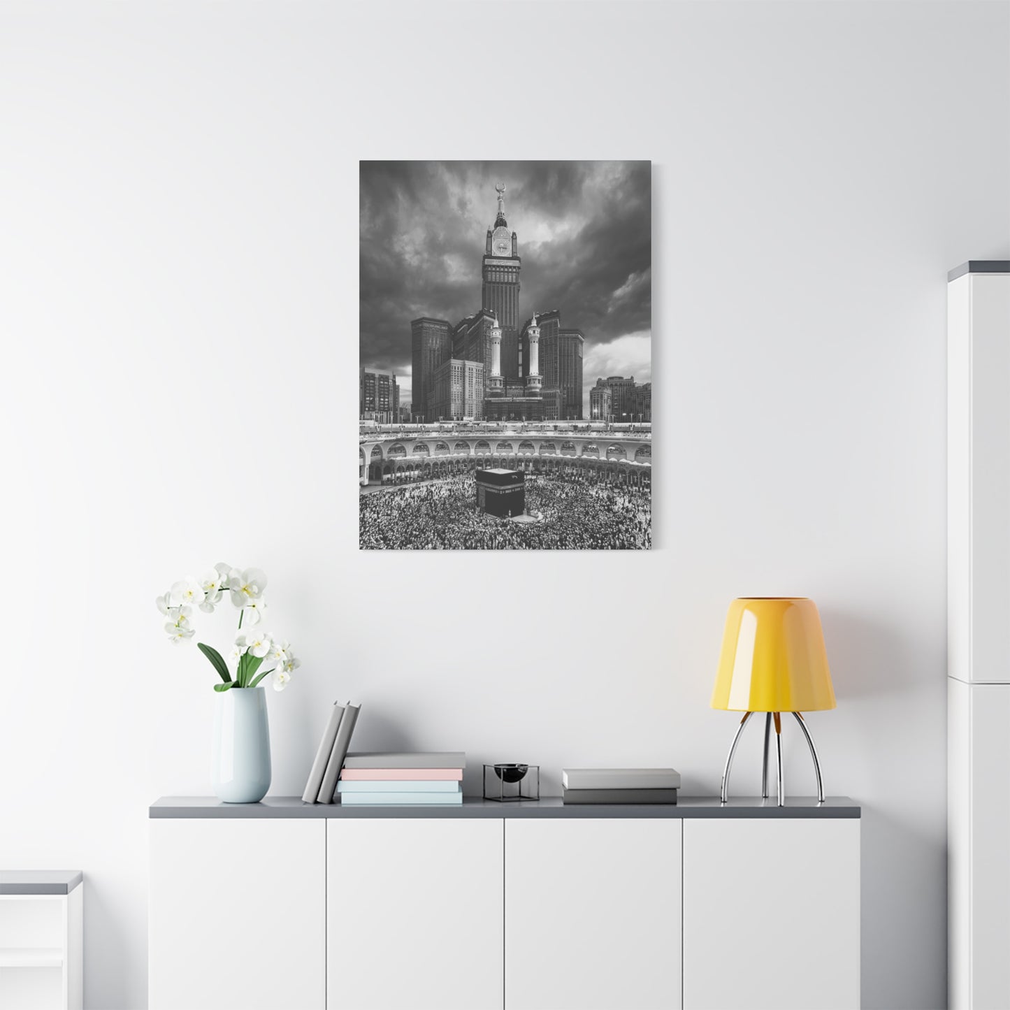 Black & White Kaaba Canvas – Mecca Islamic Wall Art (1.25" Depth)