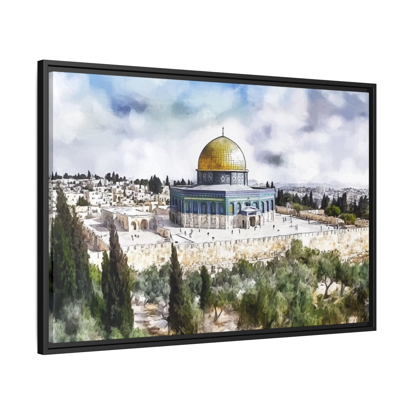 Dome of the Rock – Blue Sky & Olive Trees Framed Canvas