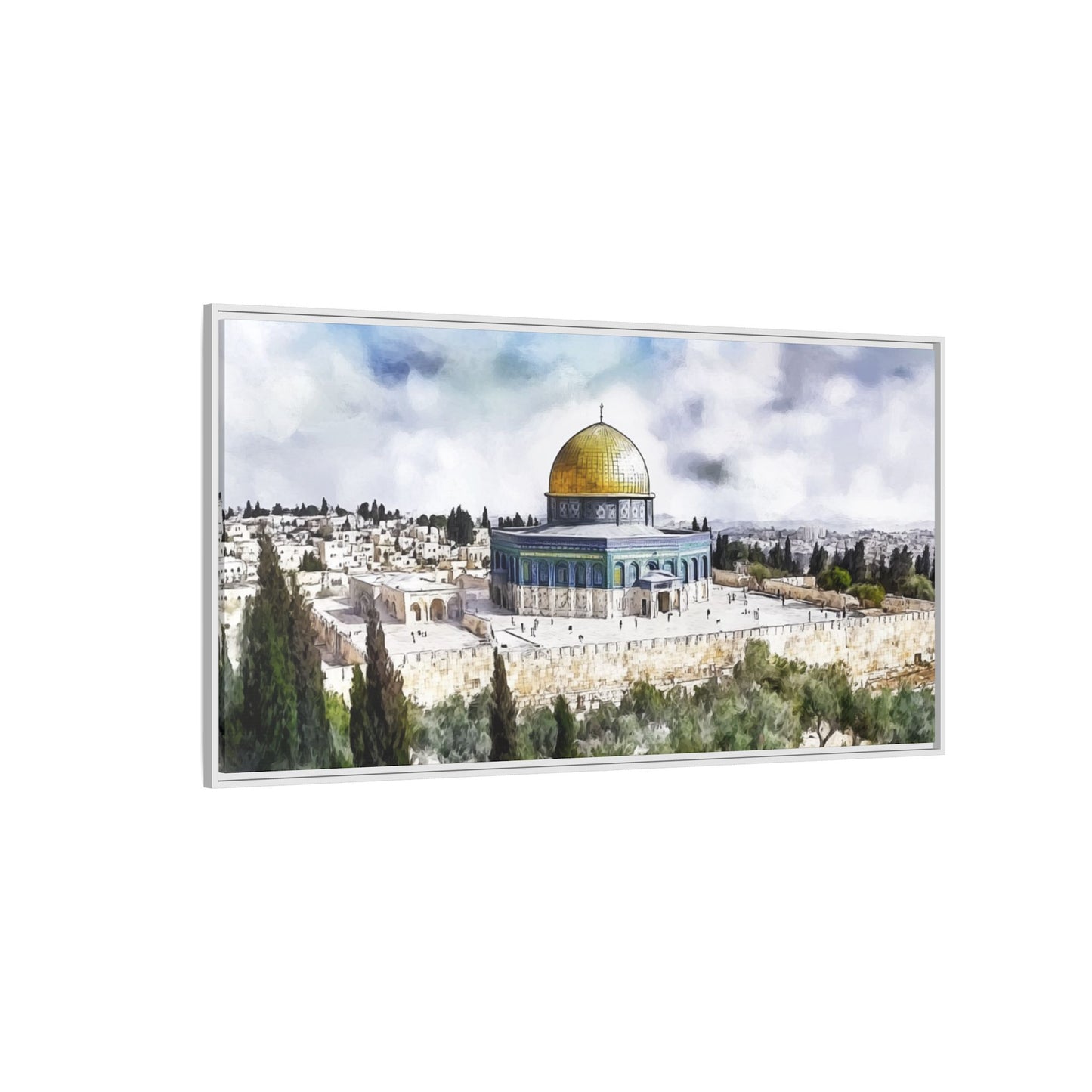 Dome of the Rock – Blue Sky & Olive Trees Framed Canvas