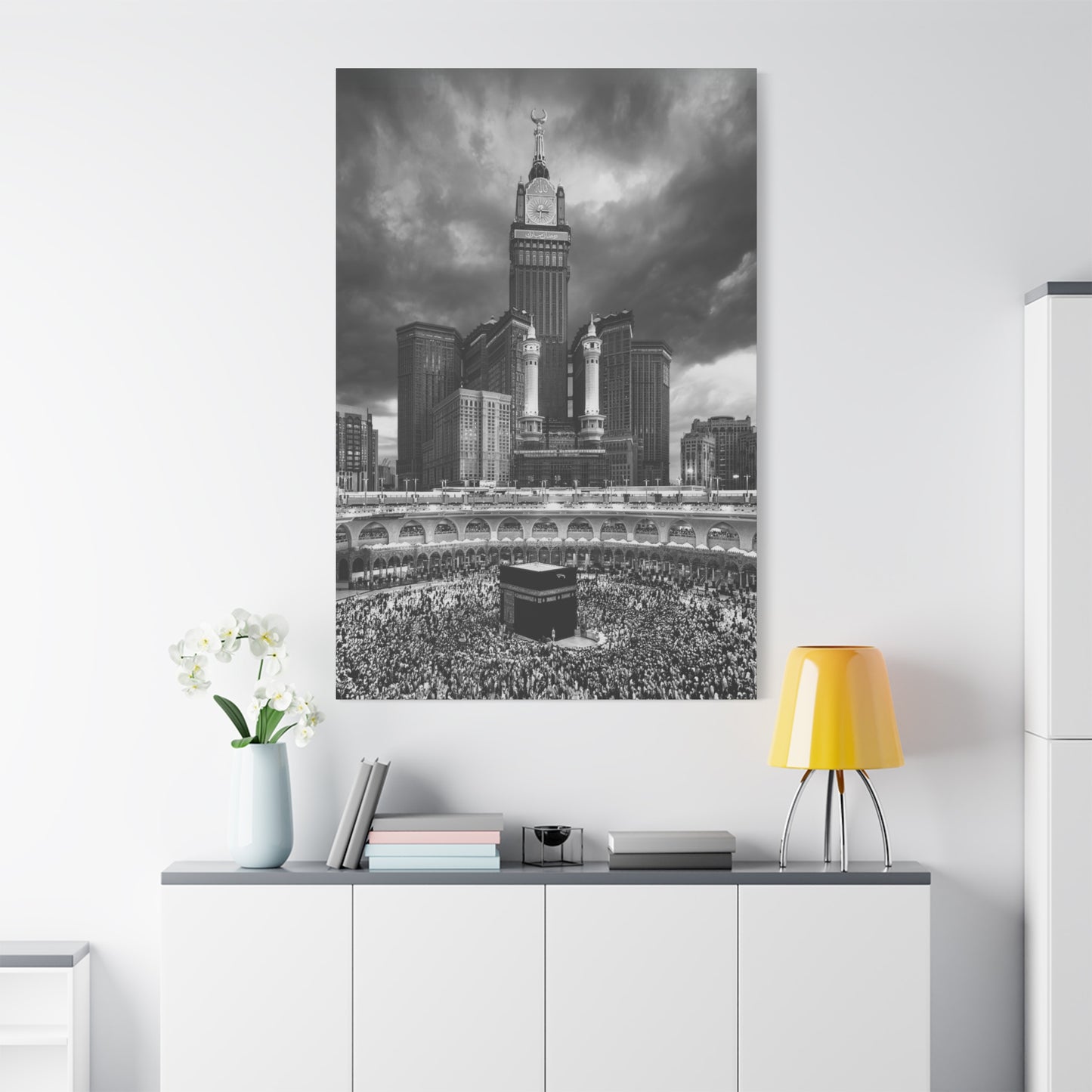 Black & White Kaaba Canvas – Mecca Islamic Wall Art (1.25" Depth)