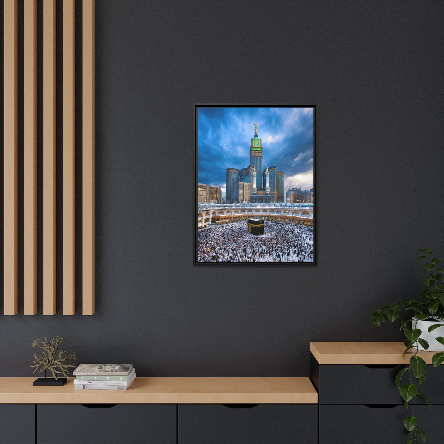 Kaaba & Clock Tower – Classic Makkah Framed Canvas