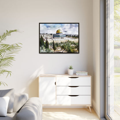 Dome of the Rock – Blue Sky & Olive Trees Framed Canvas
