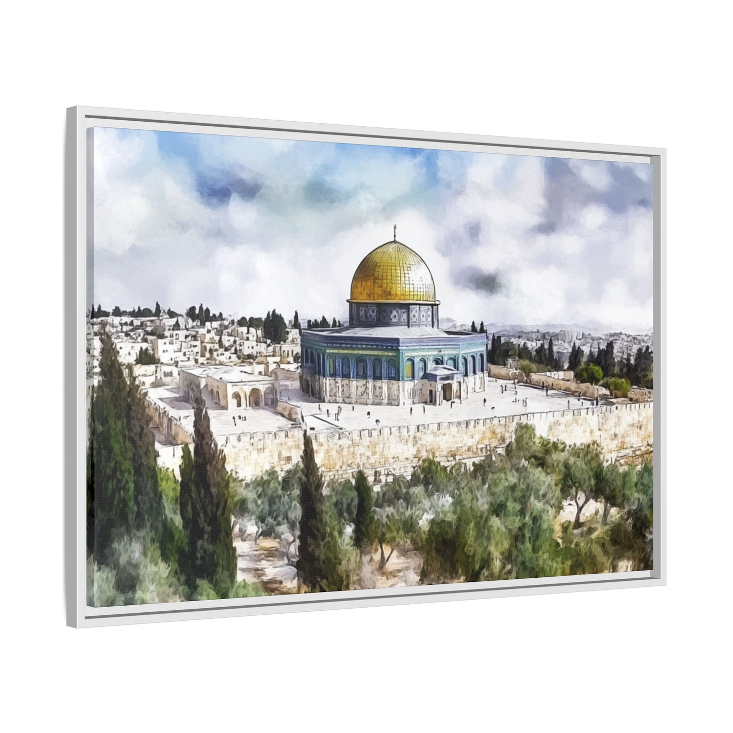 Dome of the Rock – Blue Sky & Olive Trees Framed Canvas