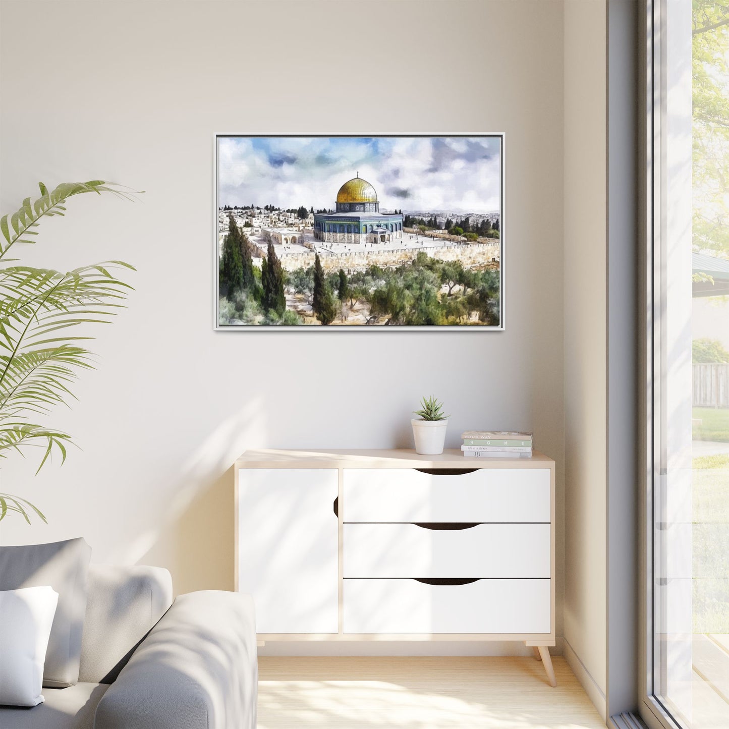 Dome of the Rock – Blue Sky & Olive Trees Framed Canvas