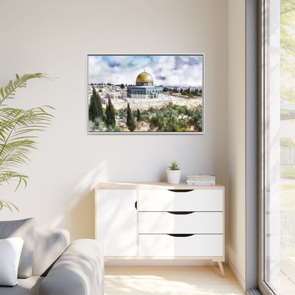 Dome of the Rock – Blue Sky & Olive Trees Framed Canvas