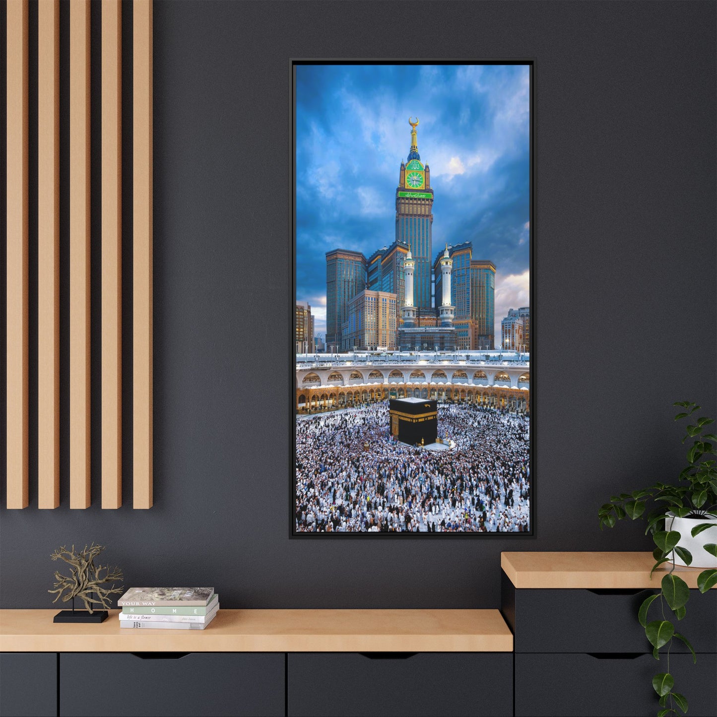 Kaaba & Clock Tower – Classic Makkah Framed Canvas
