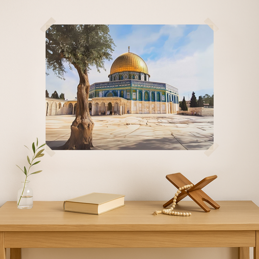 Dome of the Rock Mosque & Olive Tree Poster - Islamic Wall Art Print