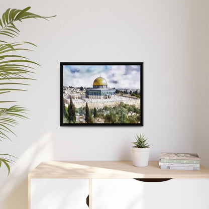 Dome of the Rock – Blue Sky & Olive Trees Framed Canvas