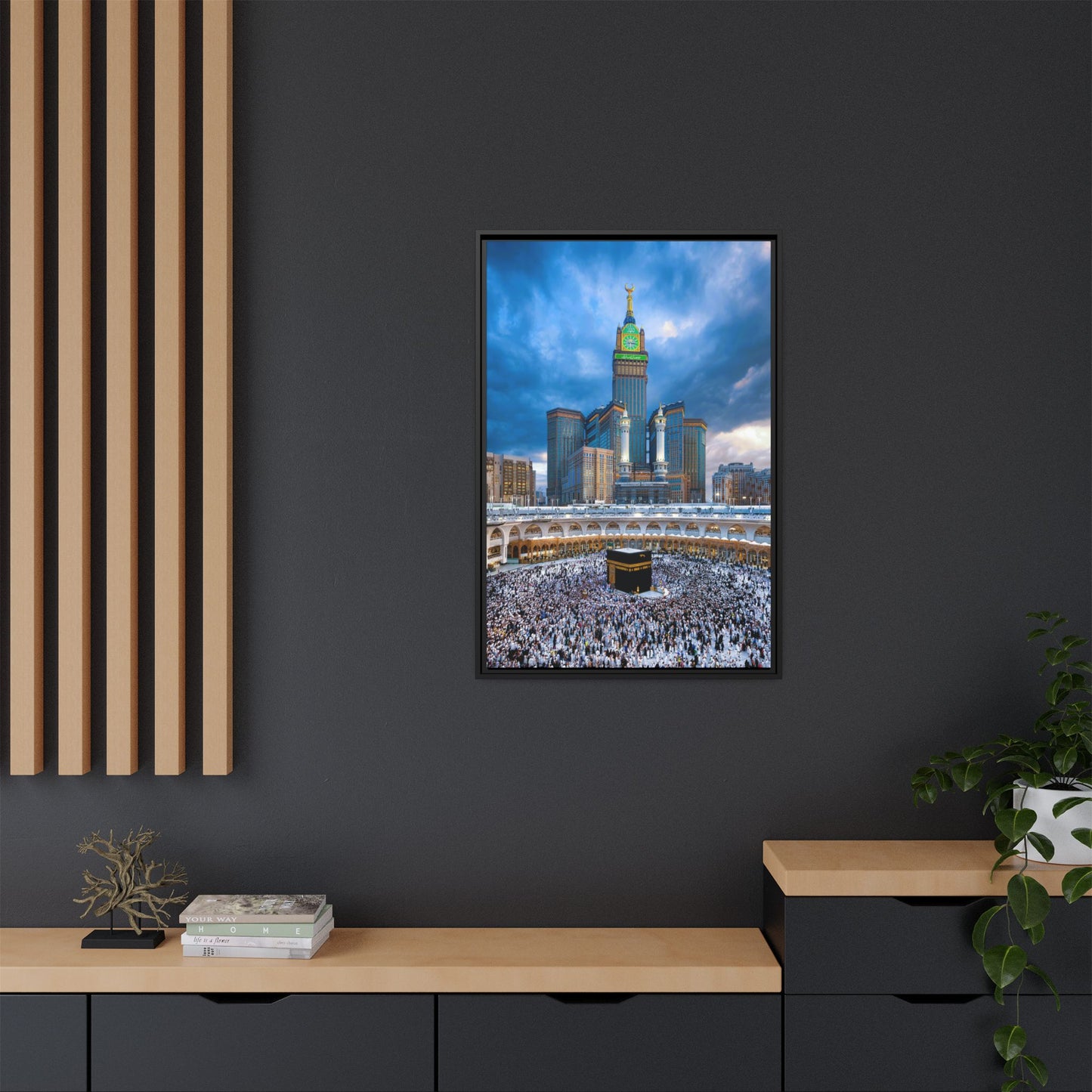 Kaaba & Clock Tower – Classic Makkah Framed Canvas