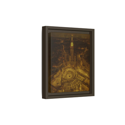 Golden Night Kaaba & Clock Tower – Aerial View Framed Canvas