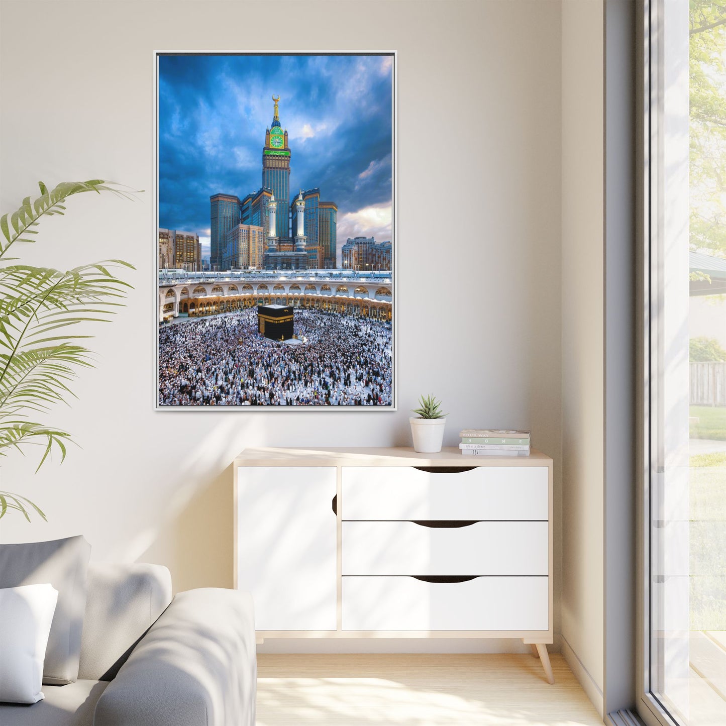 Kaaba & Clock Tower – Classic Makkah Framed Canvas