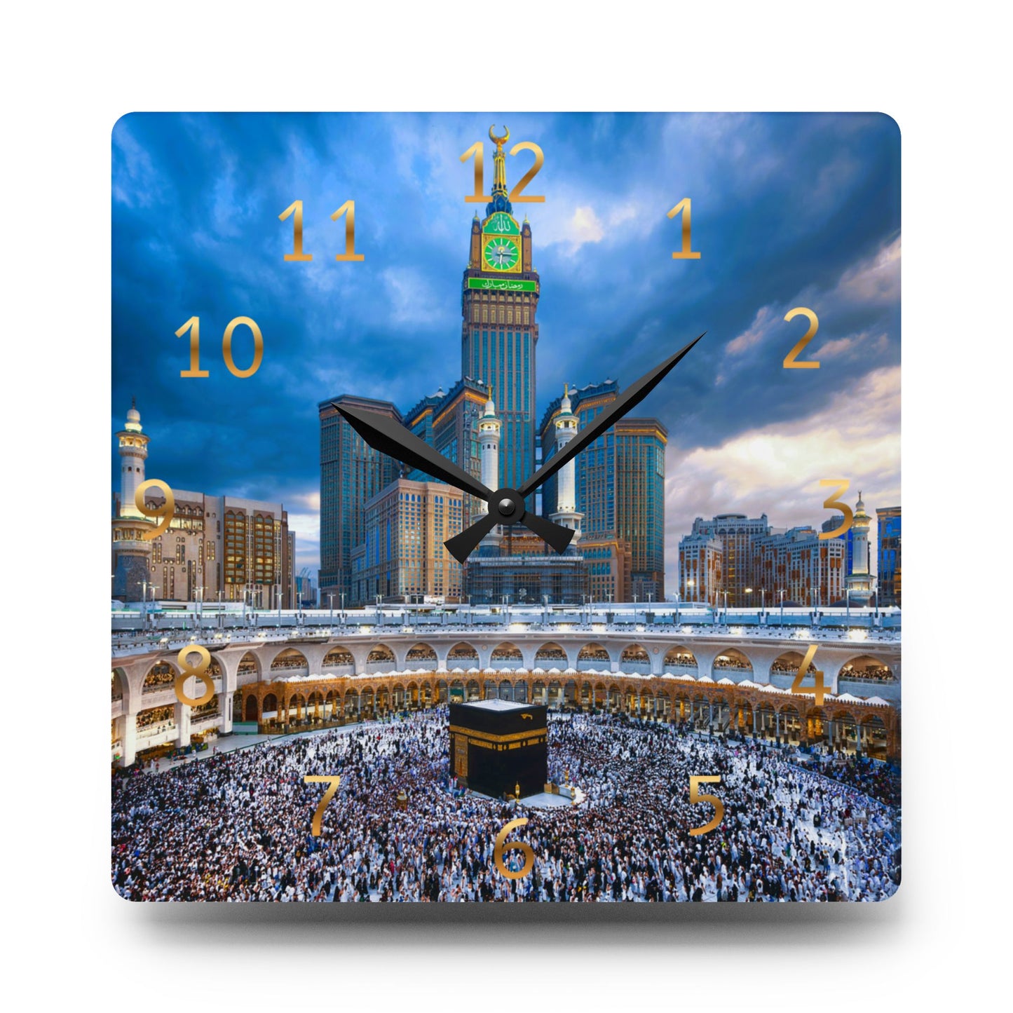 Kaaba Acrylic Wall Clock -Gold English Numerals