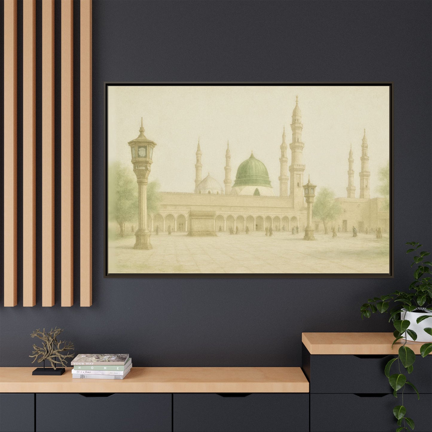 Masjid An-Nabawi Medina – Green Dome Framed Canvas