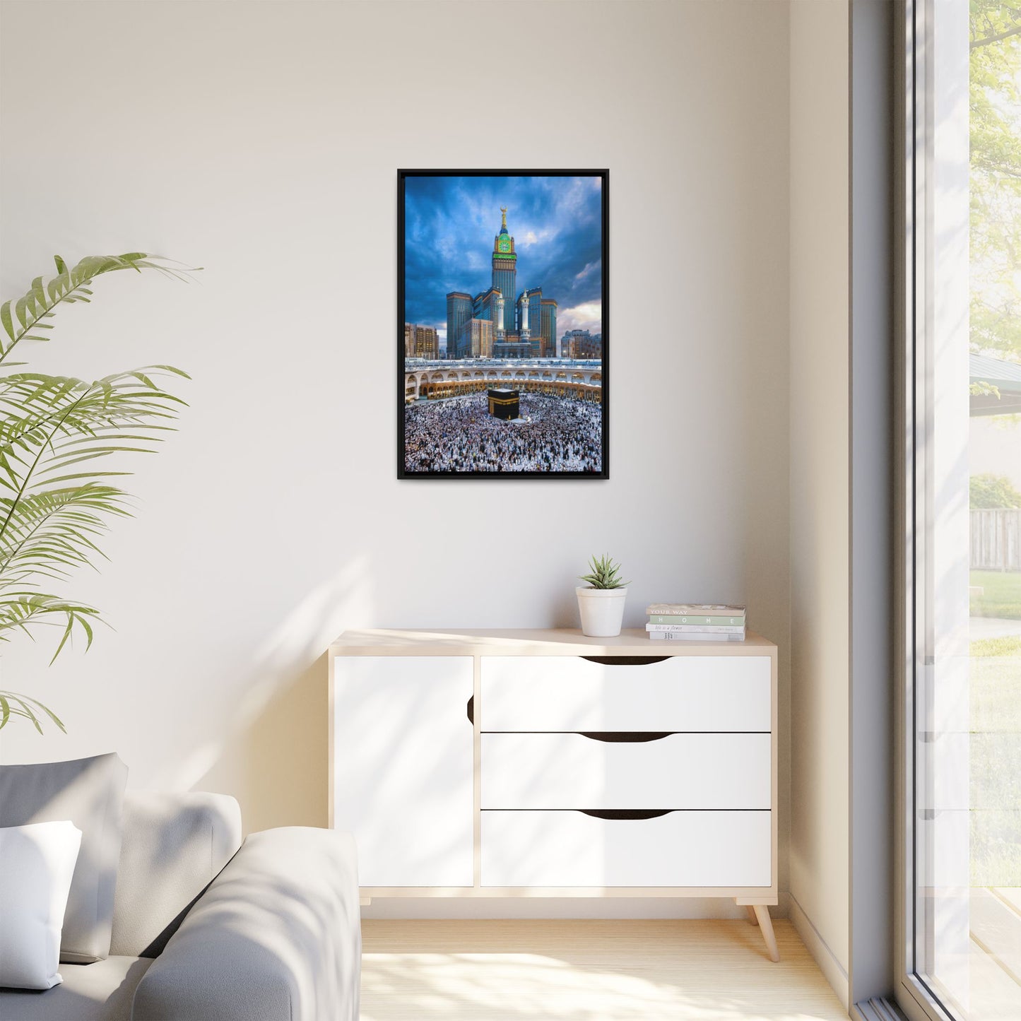 Kaaba & Clock Tower – Classic Makkah Framed Canvas