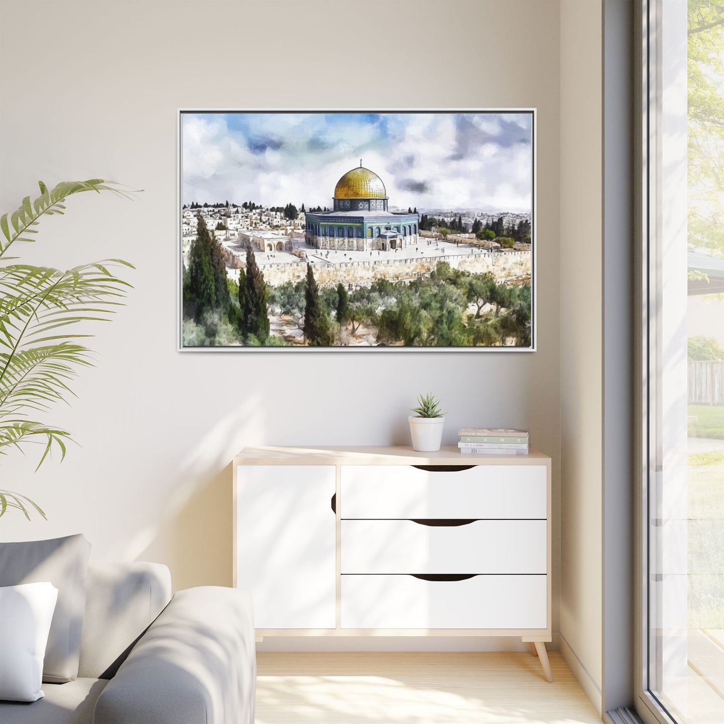 Dome of the Rock – Blue Sky & Olive Trees Framed Canvas