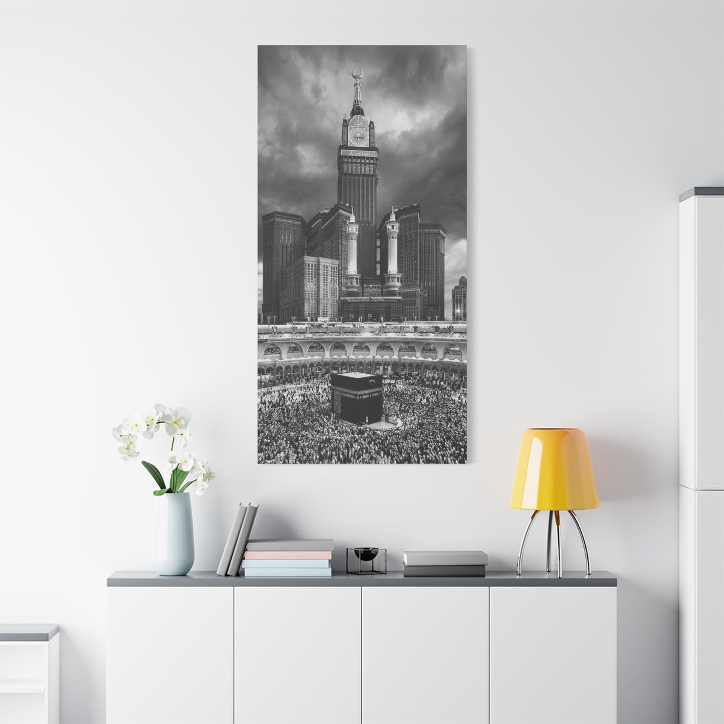 Black & White Kaaba Canvas – Mecca Islamic Wall Art (1.25" Depth)