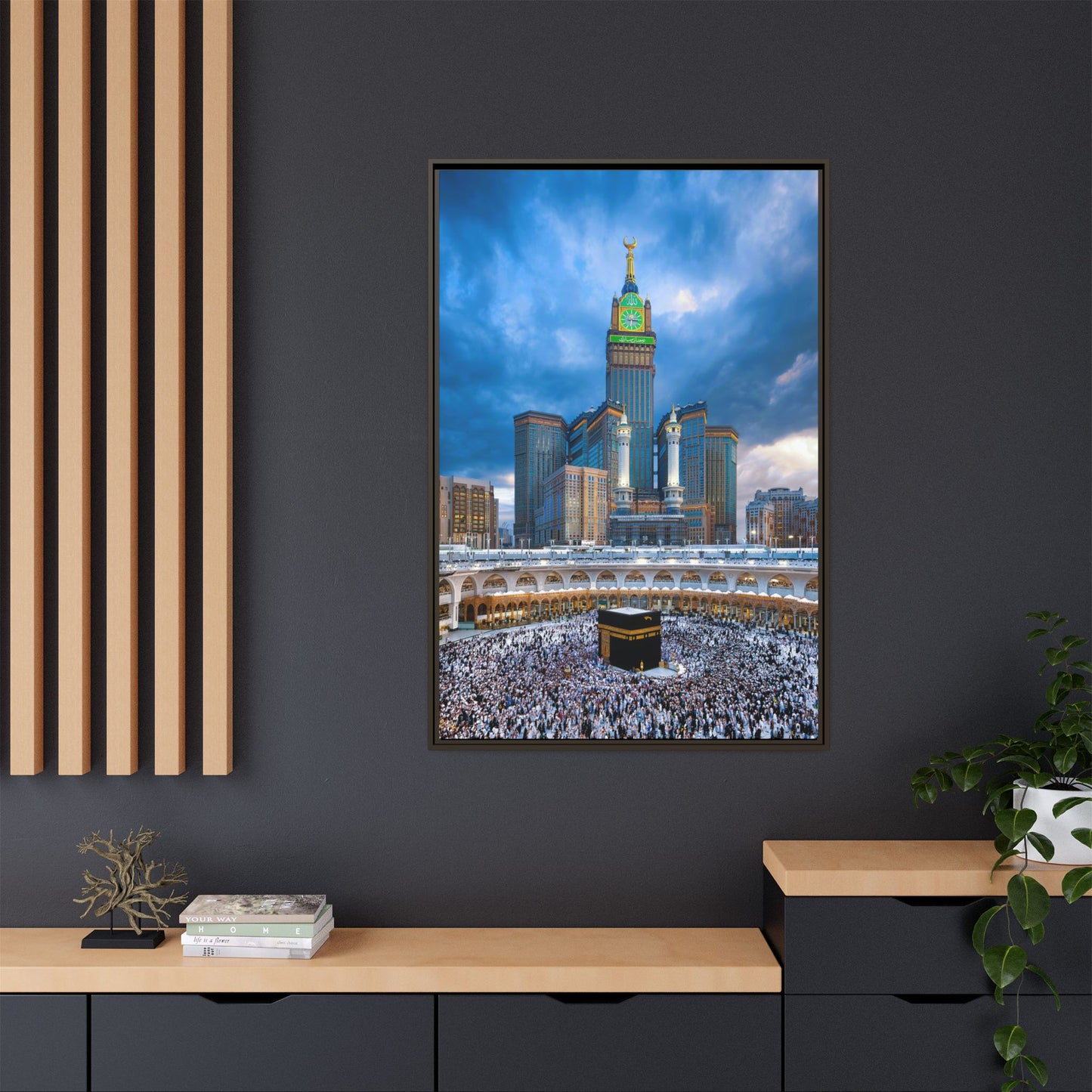 Kaaba & Clock Tower – Classic Makkah Framed Canvas