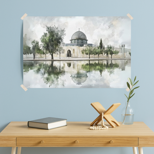 Masjid Al Aqsa Watercolor Poster - Islamic Wall Art Print