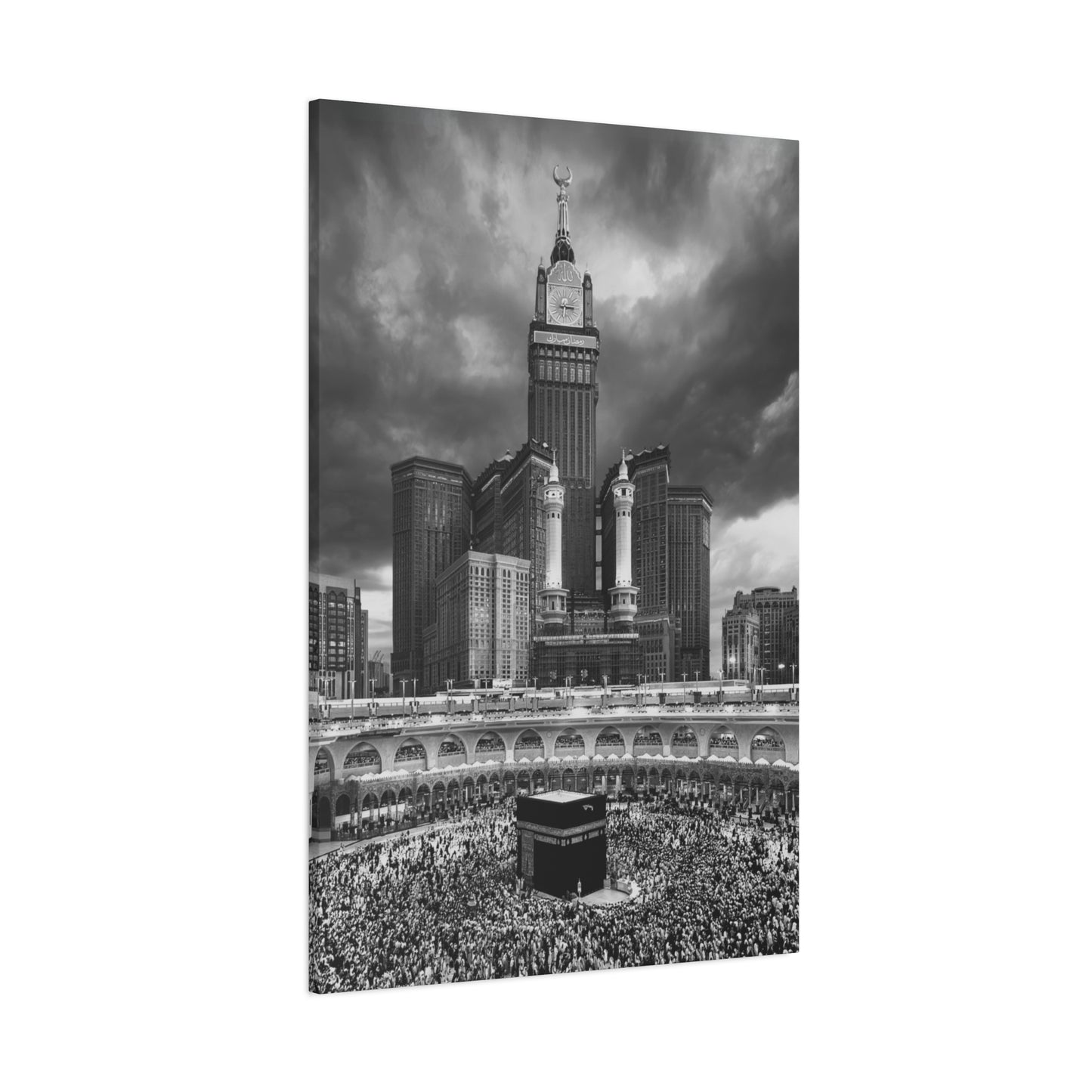 Black & White Kaaba Canvas – Mecca Islamic Wall Art (1.25" Depth)