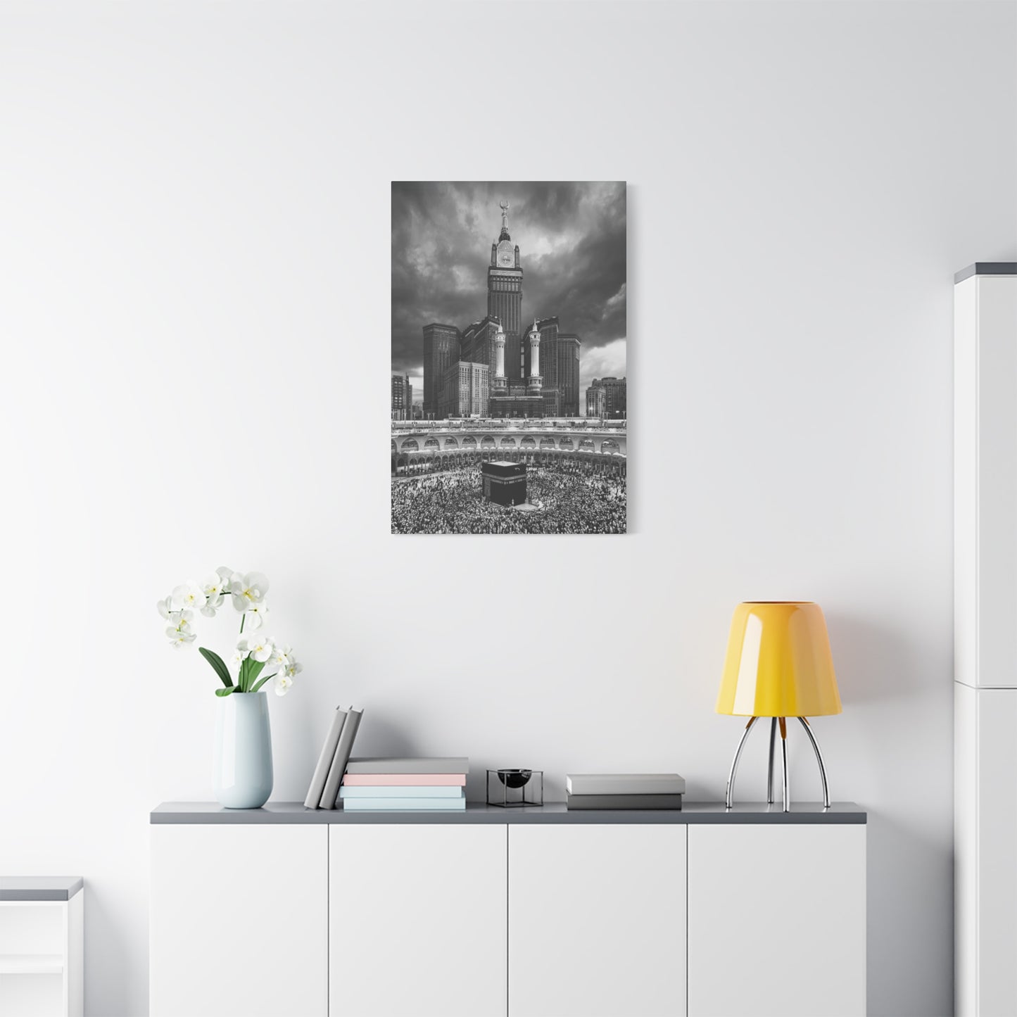 Black & White Kaaba Canvas – Mecca Islamic Wall Art (1.25" Depth)