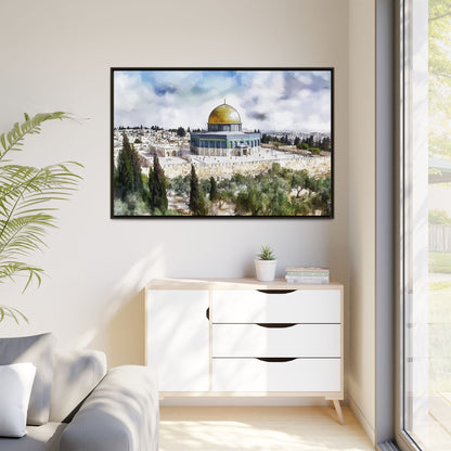 Dome of the Rock – Blue Sky & Olive Trees Framed Canvas