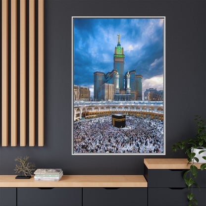 Kaaba & Clock Tower – Classic Makkah Framed Canvas