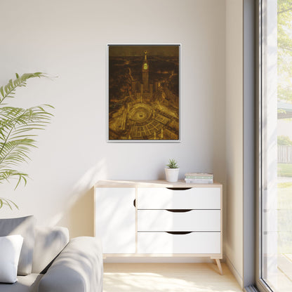 Golden Night Kaaba & Clock Tower – Aerial View Framed Canvas