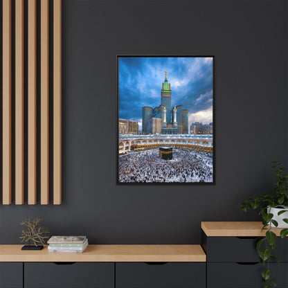 Kaaba & Clock Tower – Classic Makkah Framed Canvas