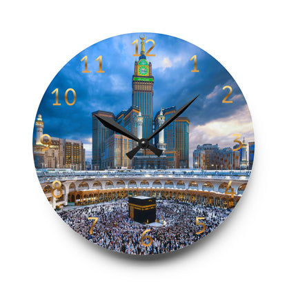 Kaaba Acrylic Wall Clock -Gold English Numerals