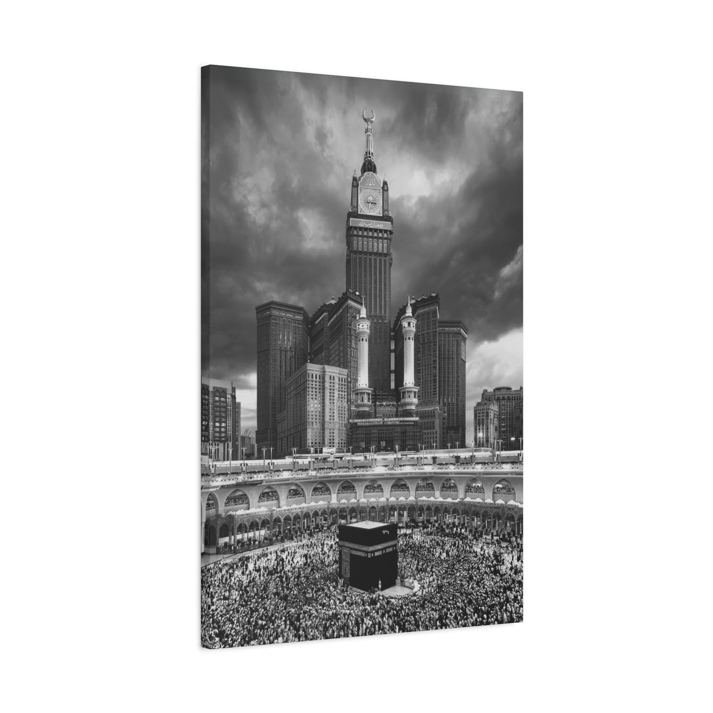 Black & White Kaaba Canvas – Mecca Islamic Wall Art (1.25" Depth)