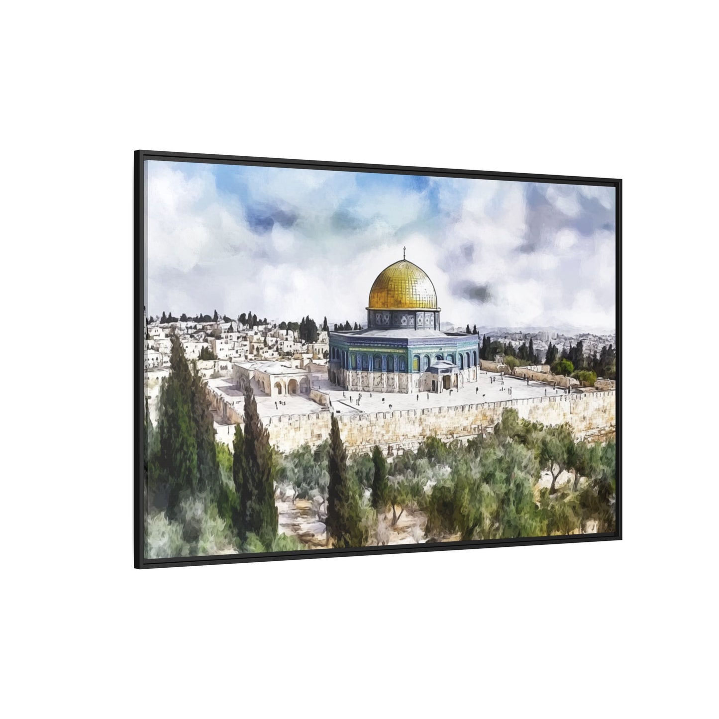 Dome of the Rock – Blue Sky & Olive Trees Framed Canvas