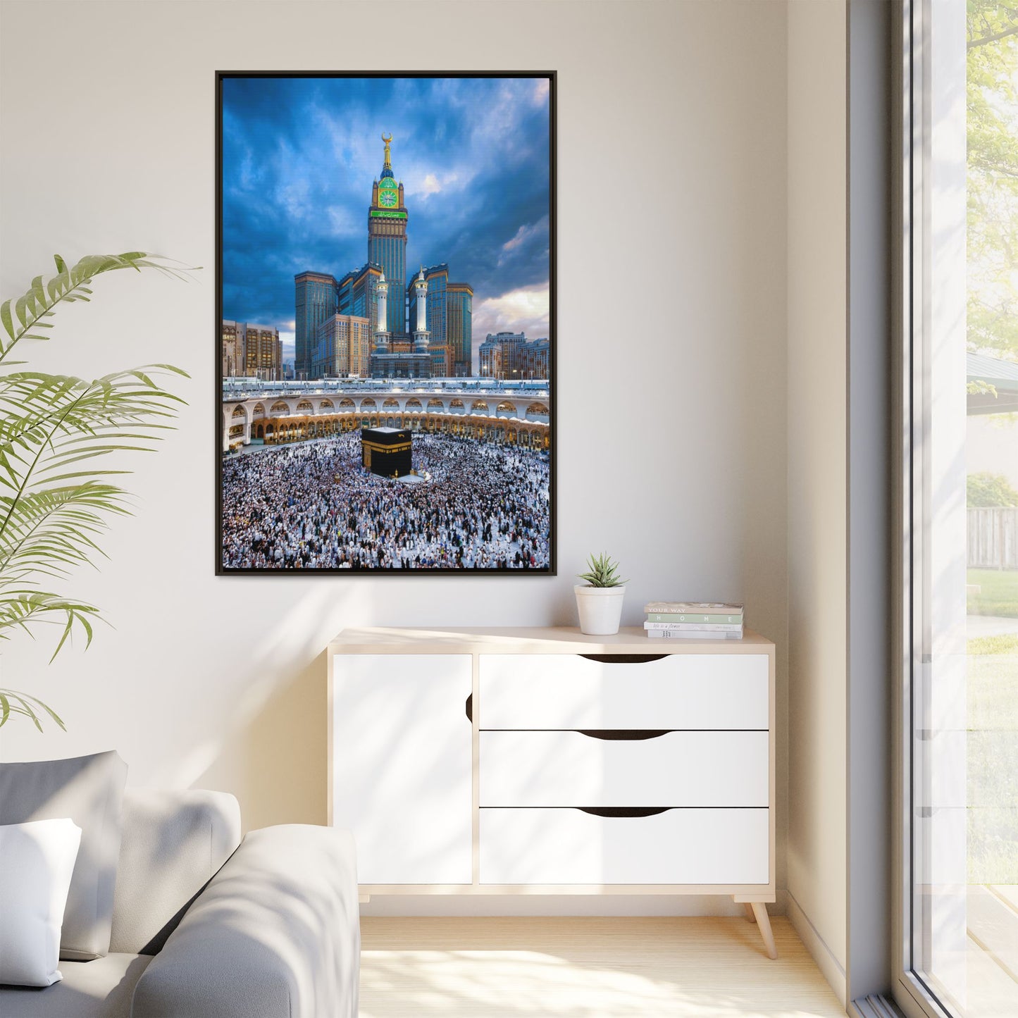 Kaaba & Clock Tower – Classic Makkah Framed Canvas