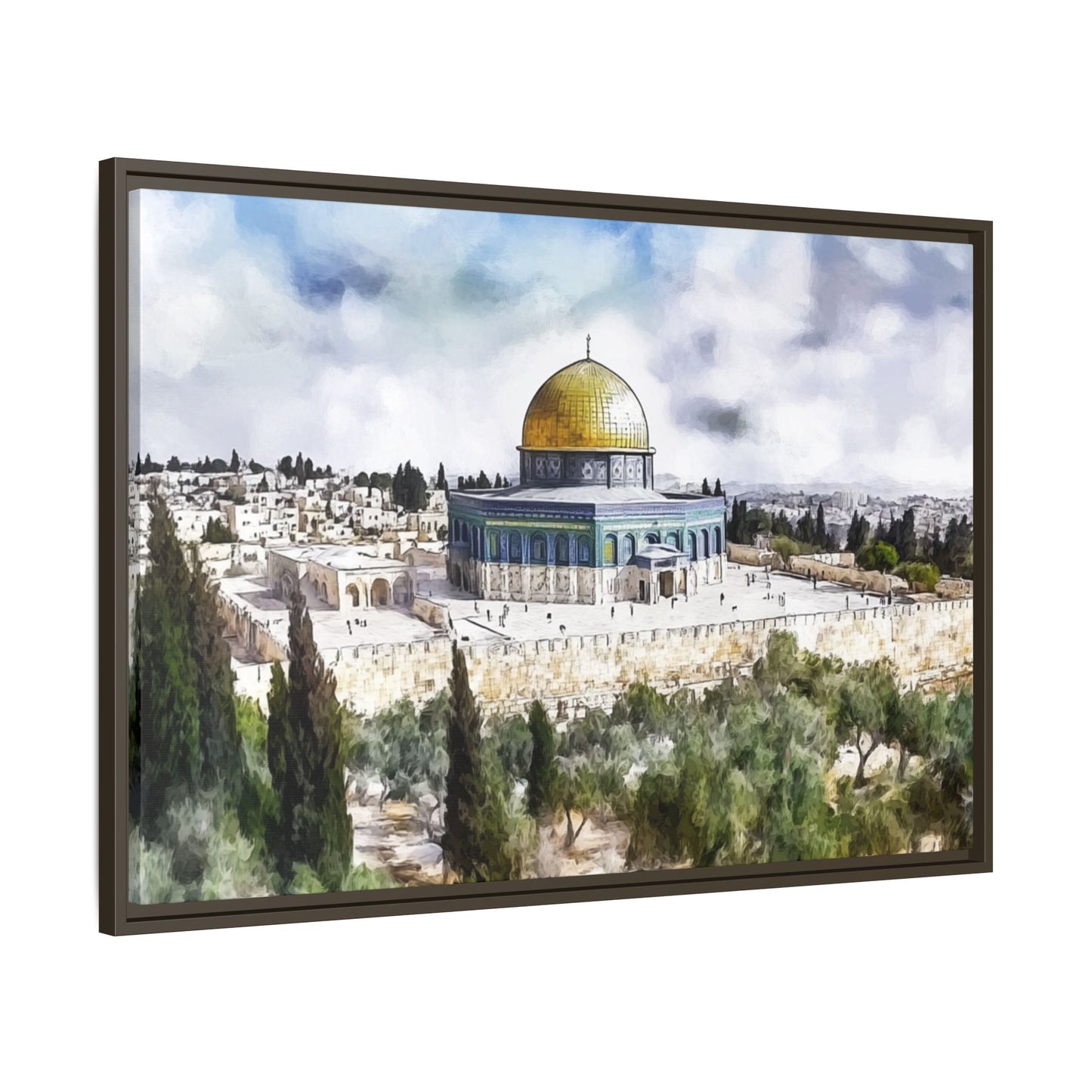 Dome of the Rock – Blue Sky & Olive Trees Framed Canvas