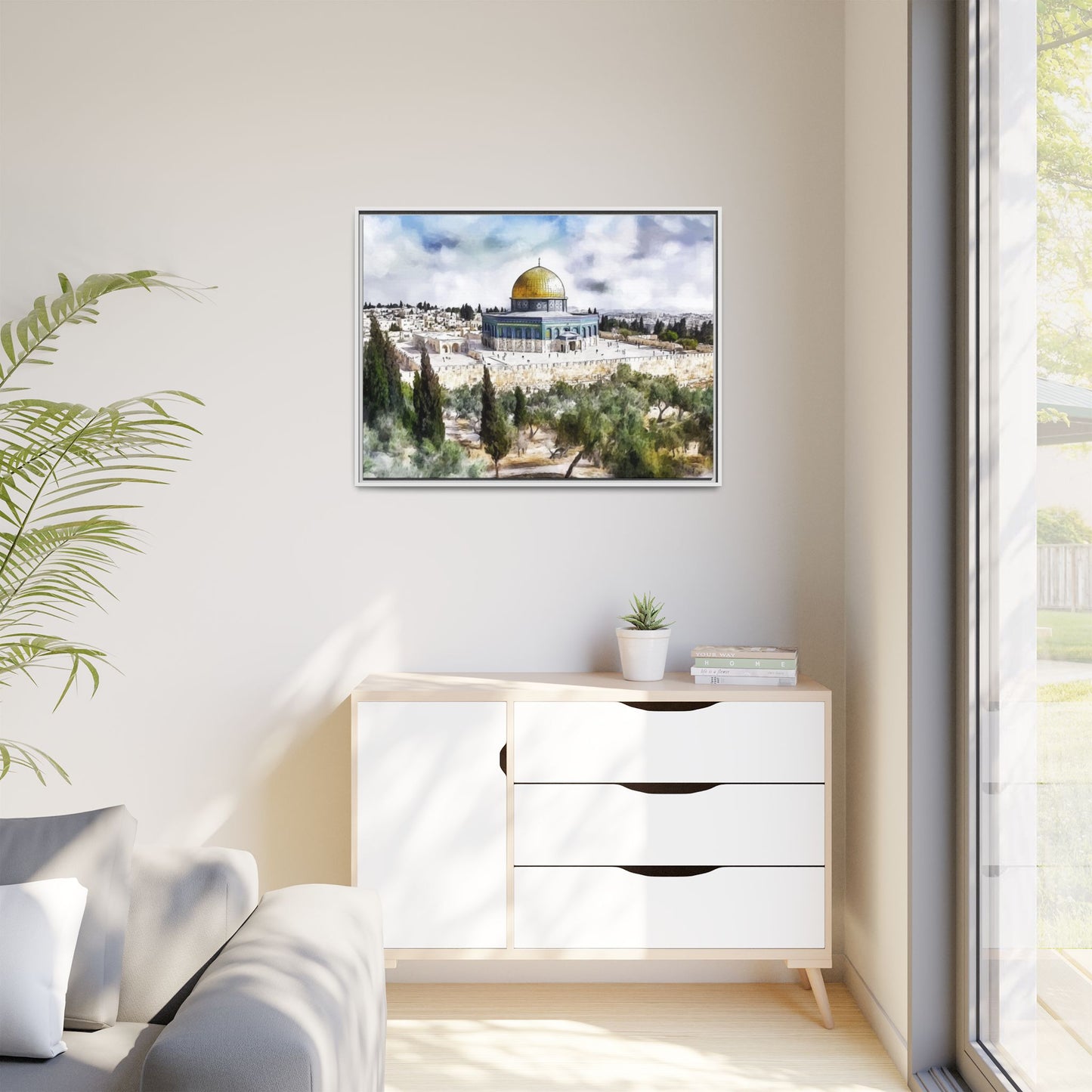 Dome of the Rock – Blue Sky & Olive Trees Framed Canvas