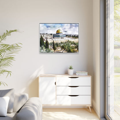 Dome of the Rock – Blue Sky & Olive Trees Framed Canvas