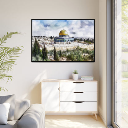 Dome of the Rock – Blue Sky & Olive Trees Framed Canvas