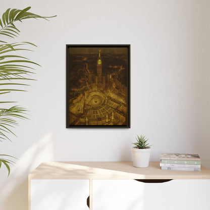 Golden Night Kaaba & Clock Tower – Aerial View Framed Canvas
