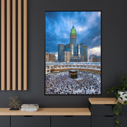 Kaaba & Clock Tower – Classic Makkah Framed Canvas