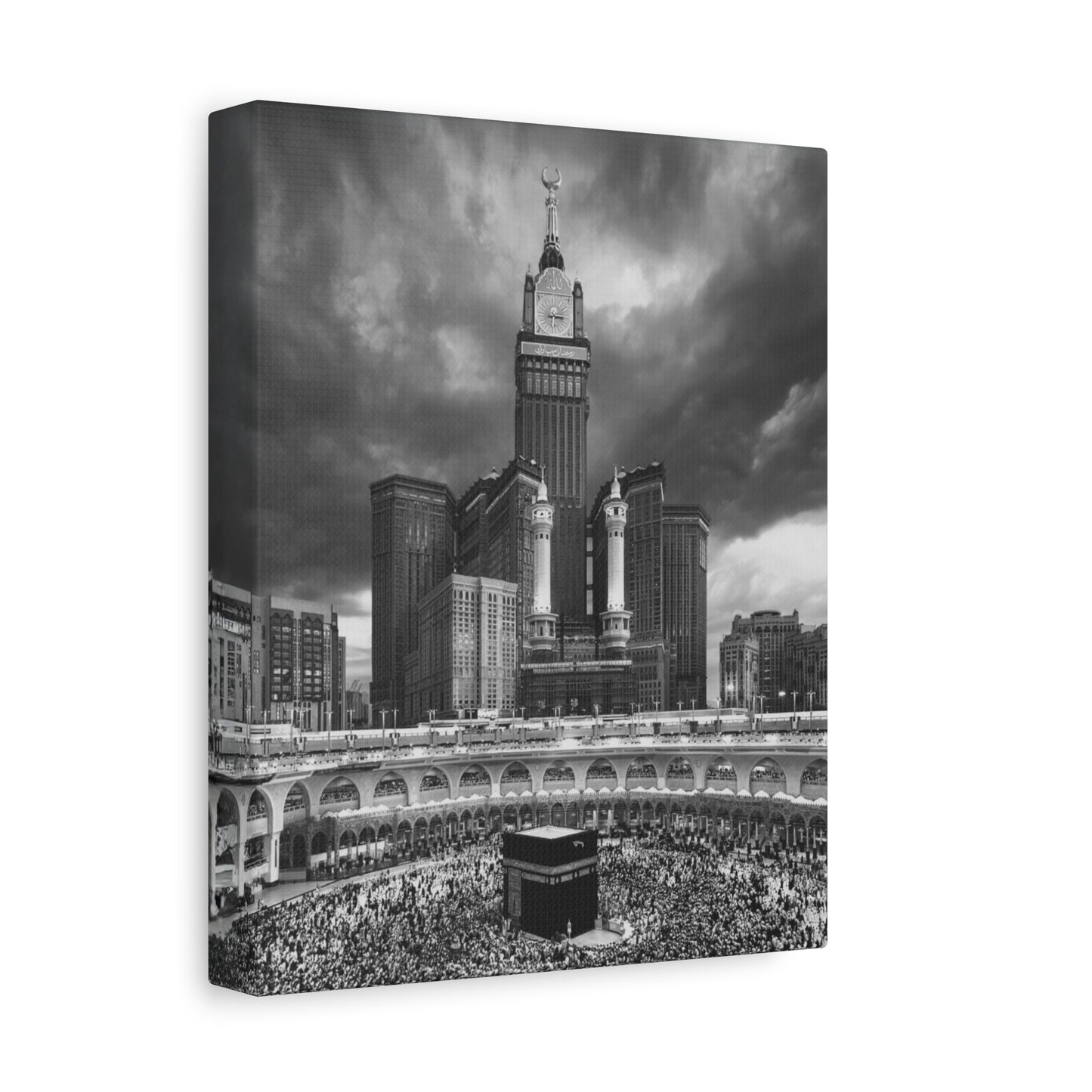 Black & White Kaaba Canvas – Mecca Islamic Wall Art (1.25" Depth)