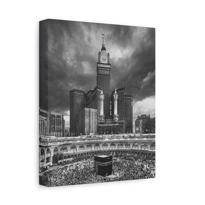 Black & White Kaaba Canvas – Mecca Islamic Wall Art (1.25" Depth)