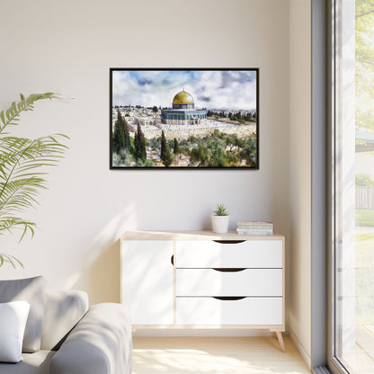 Dome of the Rock – Blue Sky & Olive Trees Framed Canvas