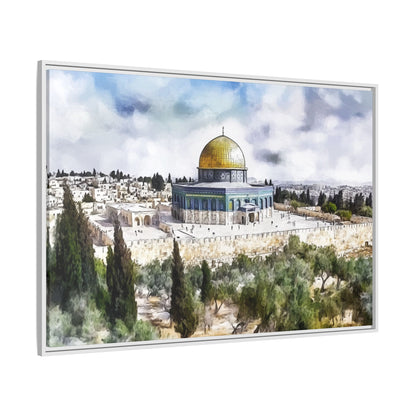 Dome of the Rock – Blue Sky & Olive Trees Framed Canvas