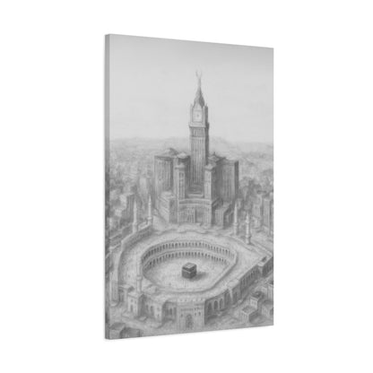 Makkah Skyline Canvas Wall Art – Kaaba & Clock Tower Islamic Decor