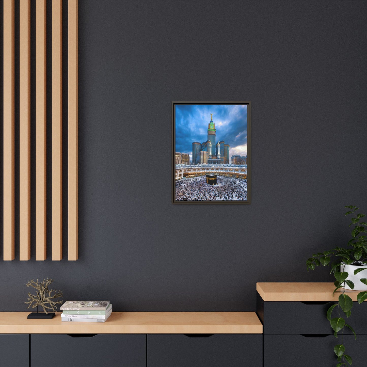 Kaaba & Clock Tower – Classic Makkah Framed Canvas
