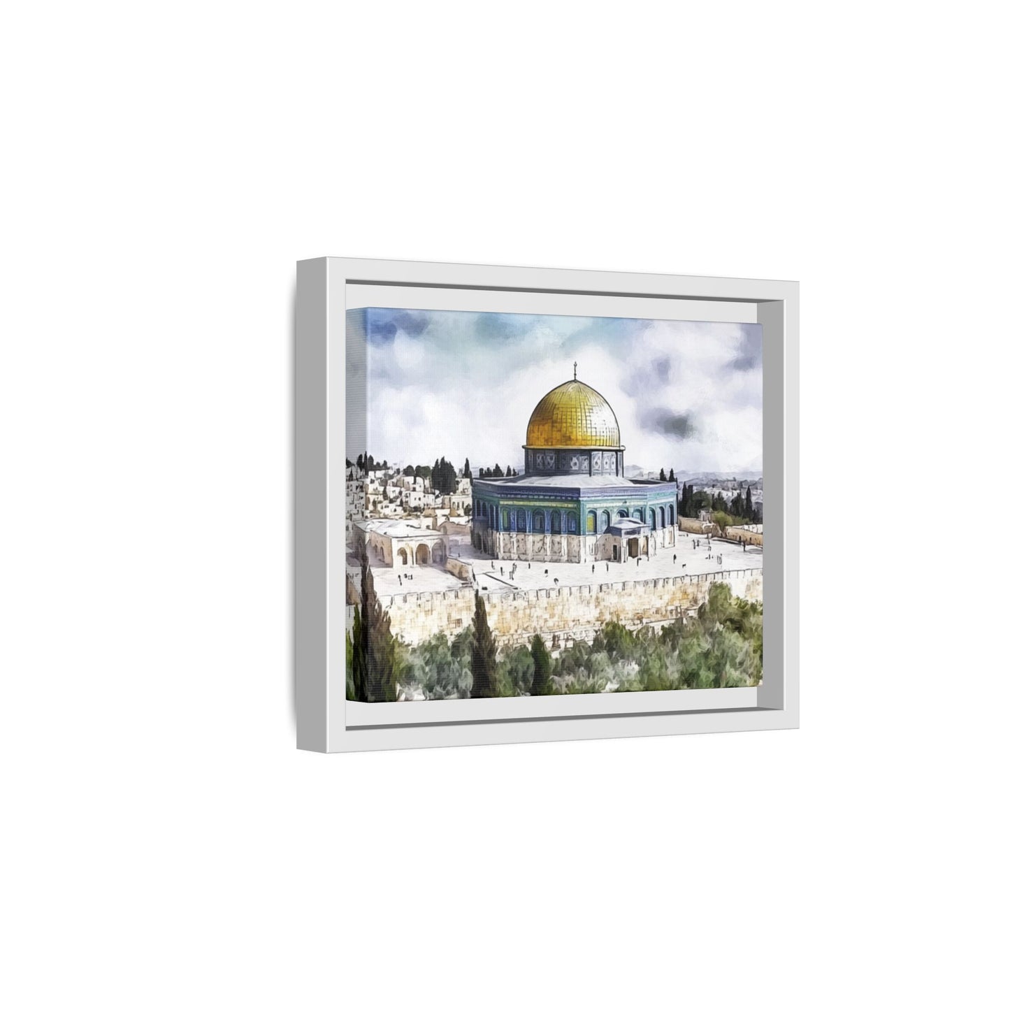 Dome of the Rock – Blue Sky & Olive Trees Framed Canvas