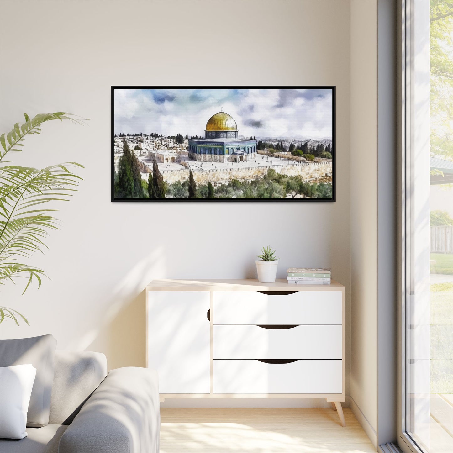 Dome of the Rock – Blue Sky & Olive Trees Framed Canvas