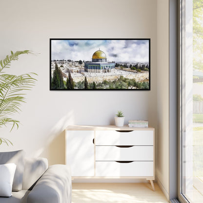 Dome of the Rock – Blue Sky & Olive Trees Framed Canvas