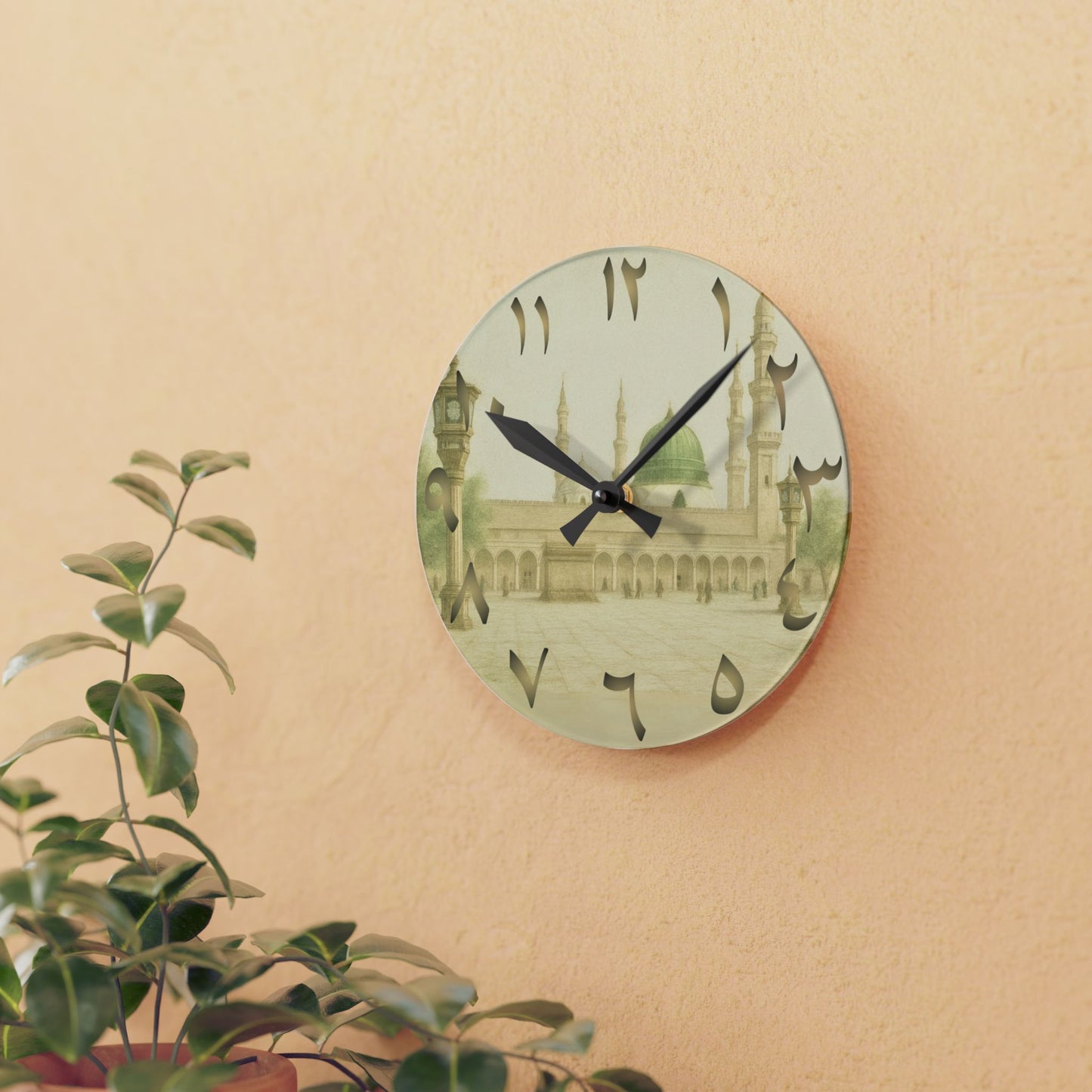 Masjid Nabawi Acrylic Wall Clock - Arabic Numerals