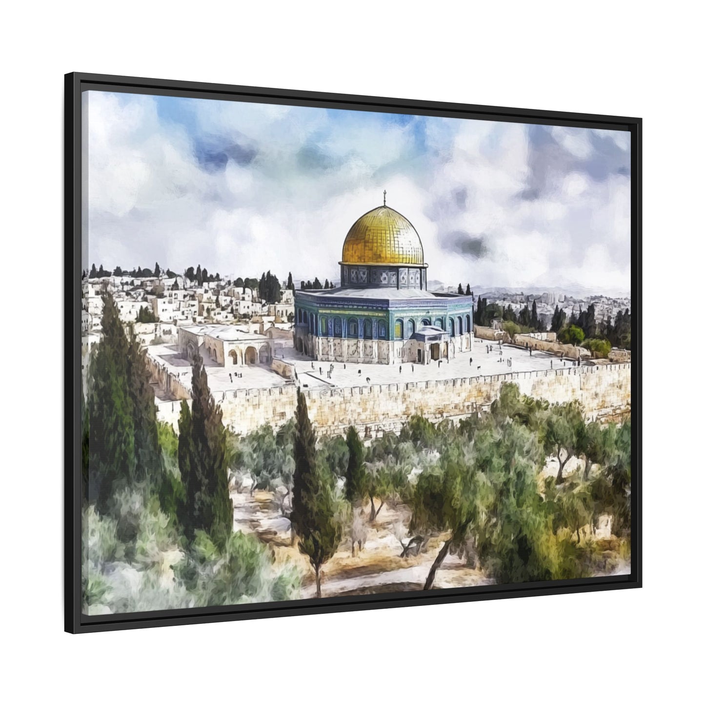 Dome of the Rock – Blue Sky & Olive Trees Framed Canvas